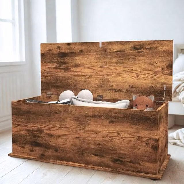 Pirlo Plush Large Wooden Storage Chest in Rustic Brown, W/D/H: 180 x 40 x 40 cm