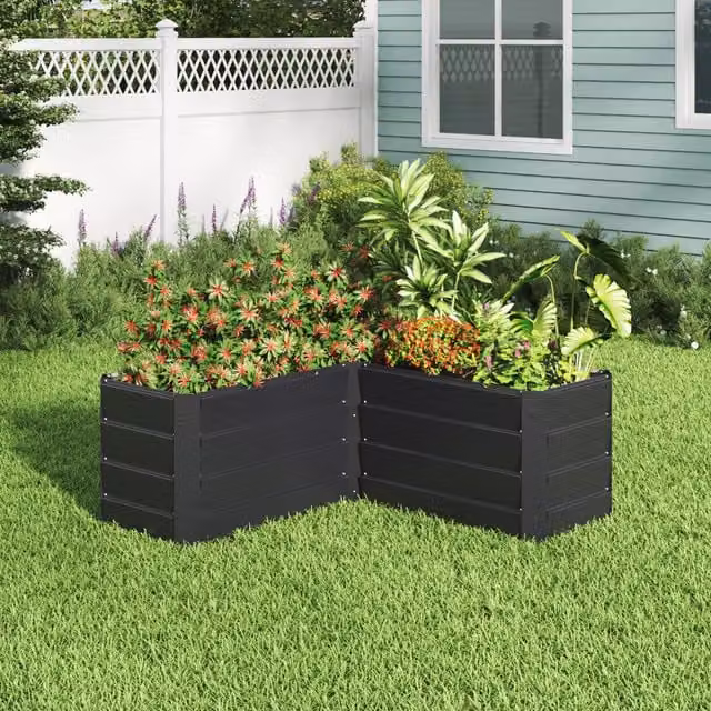 Lifeideas L-Shaped Metal Raised Flower Bed in Black, W/D/H: 114 x 114 x 44 cm