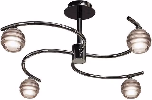 Netlighting Sphere Semi Flush Ceiling Light with 4 G9 Smoked Glass Shades in Black Chrome