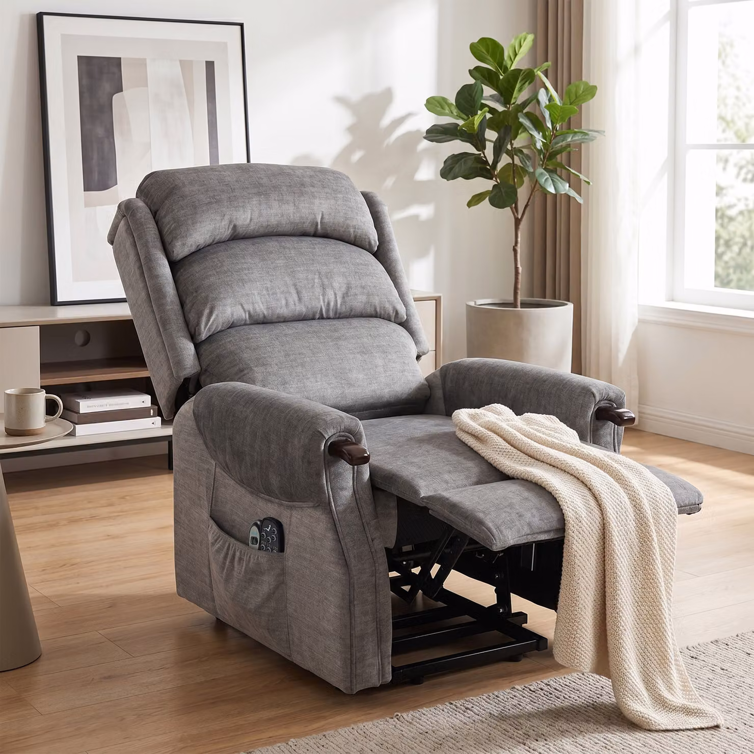 HOMCOM Power Lift Recliner with Vibration Massage and Heat in Light Grey – 7
