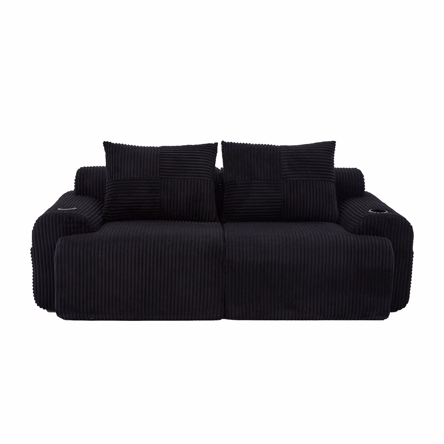 Aosom UK Modular 2-Seater Ribbed Corduroy Sofa in Black with Cup Holder and Side Storage Pocket, W/D/H: 200 x 99 x 80 cm – 2