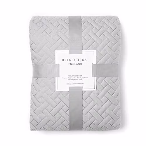 Brentfords Geometric Pinsonic Quilted Bed Throw in Silver Grey, W/D/H: 200 x 240 cm
