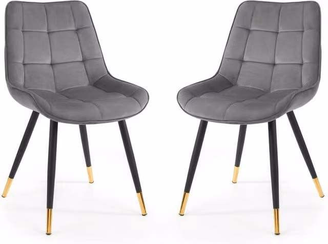 Cheshire Bexley Set of 2 Modern Grey Velvet Dining Chairs with Metal Legs – 1