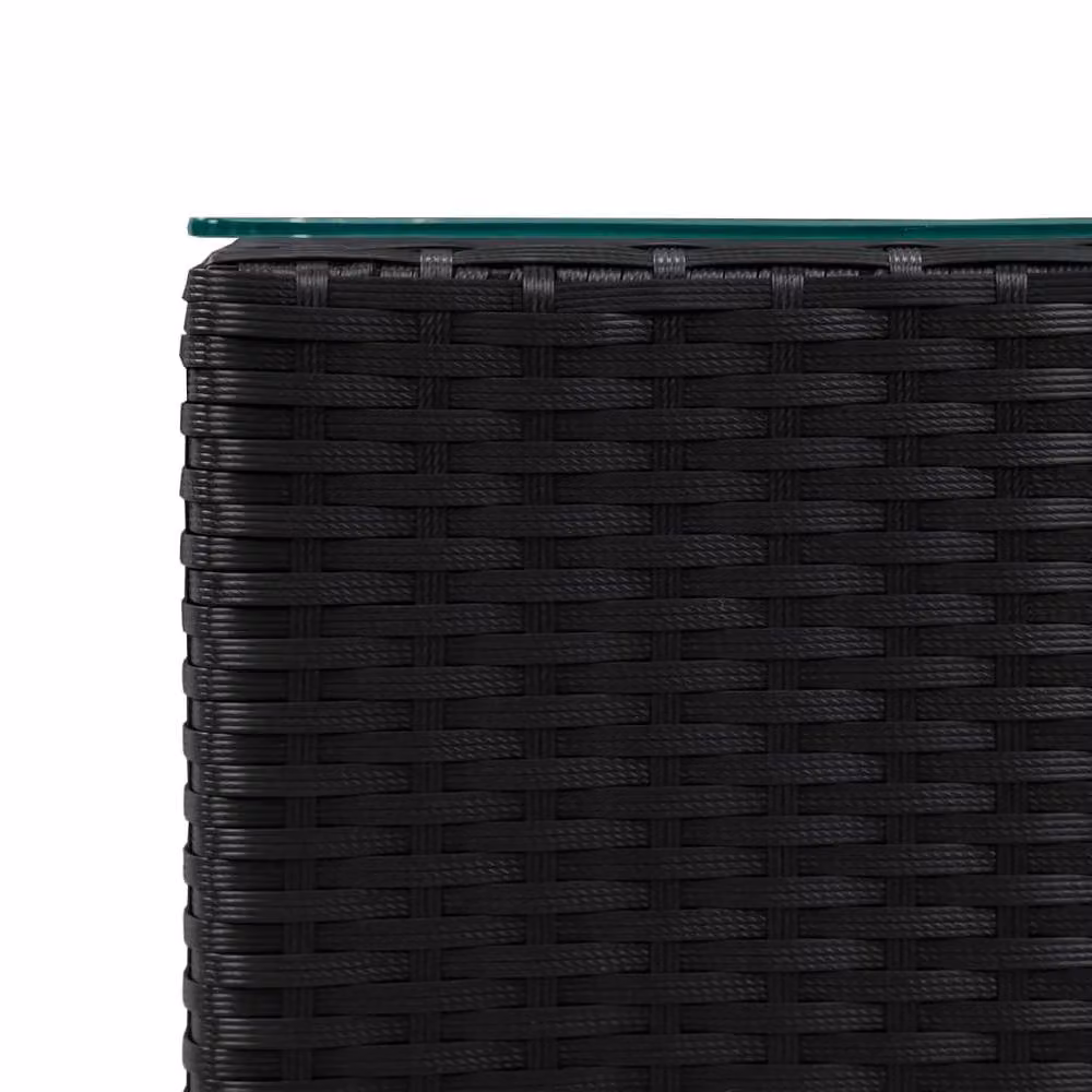 Berkfield Home Set of 3 Modern Black Poly Rattan Side Tables with Glass Tops – 4