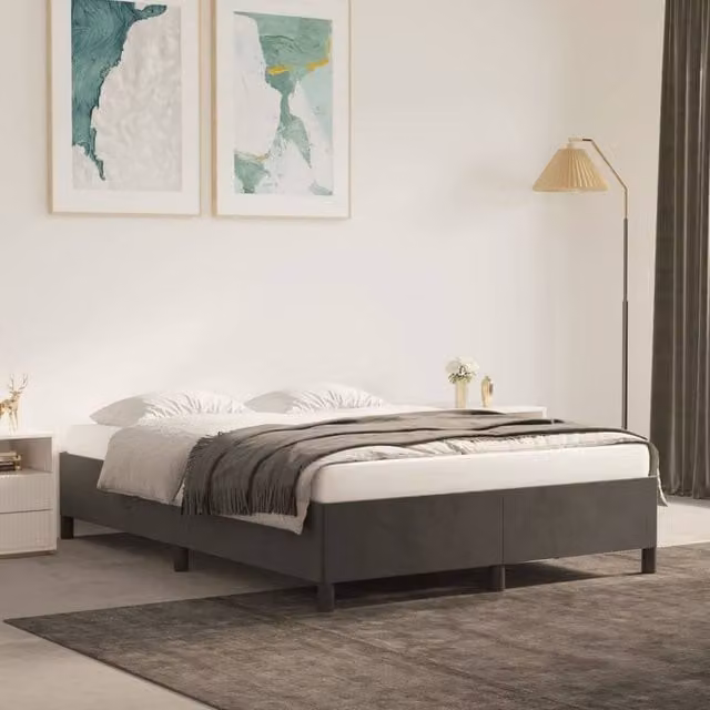 Berkfield Home Double Velvet Upholstered Bed Frame, Grey, W: 135 cm, L: 190 cm