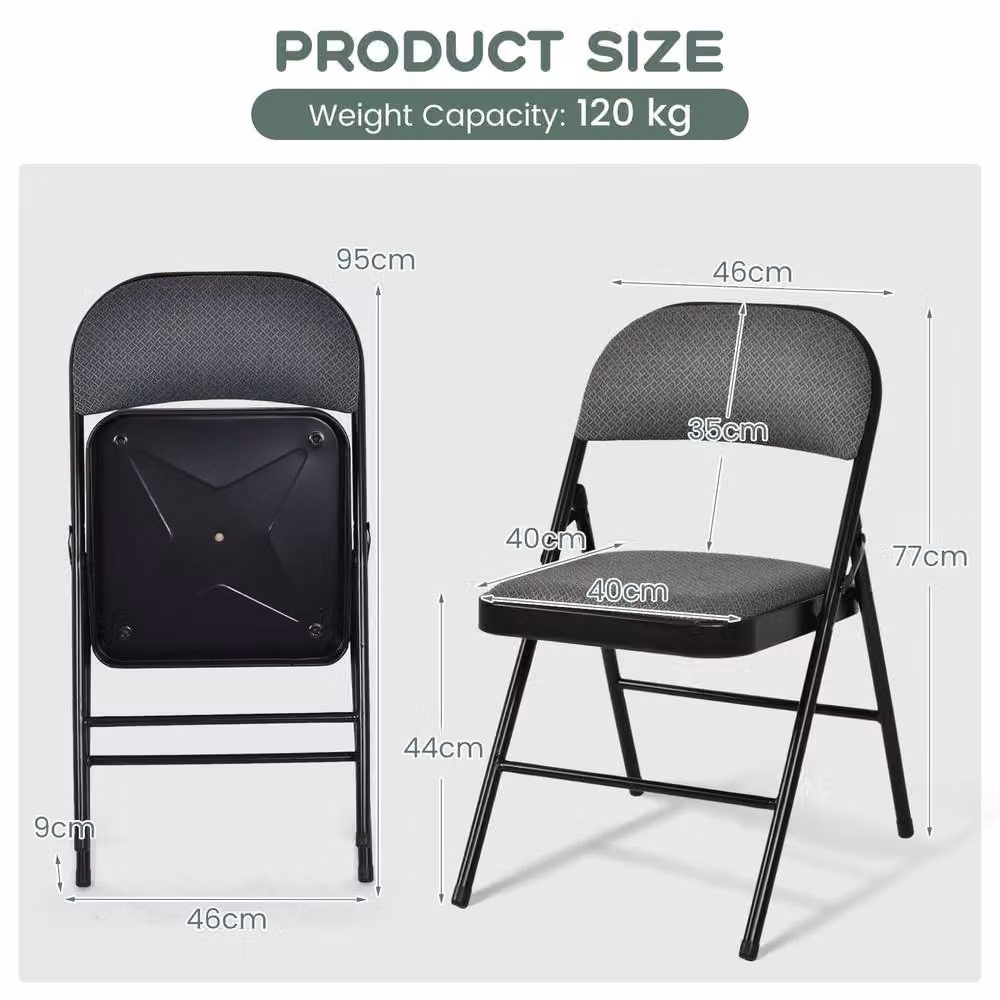 Costway Set of 6 Folding Fabric Padded Chairs with Sponge Seat and Backrest in Grey – 2