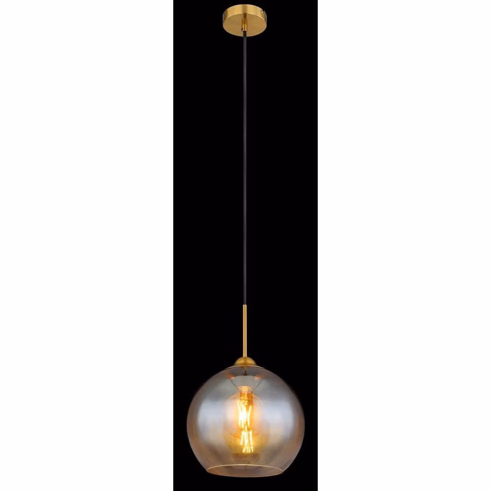 Netlighting Jamessa Dome Pendant Light with Amber Glass Shade and Brass Finish, Height Adjustable, W/D/H: 25 x 25 x 60 cm – 2