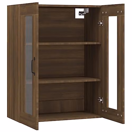 vidaXL Modern Wall-Mounted Hanging Cabinet with Glass Doors in Brown, W: 69.5 cm, D: 34 cm, H: 90 cm – 2