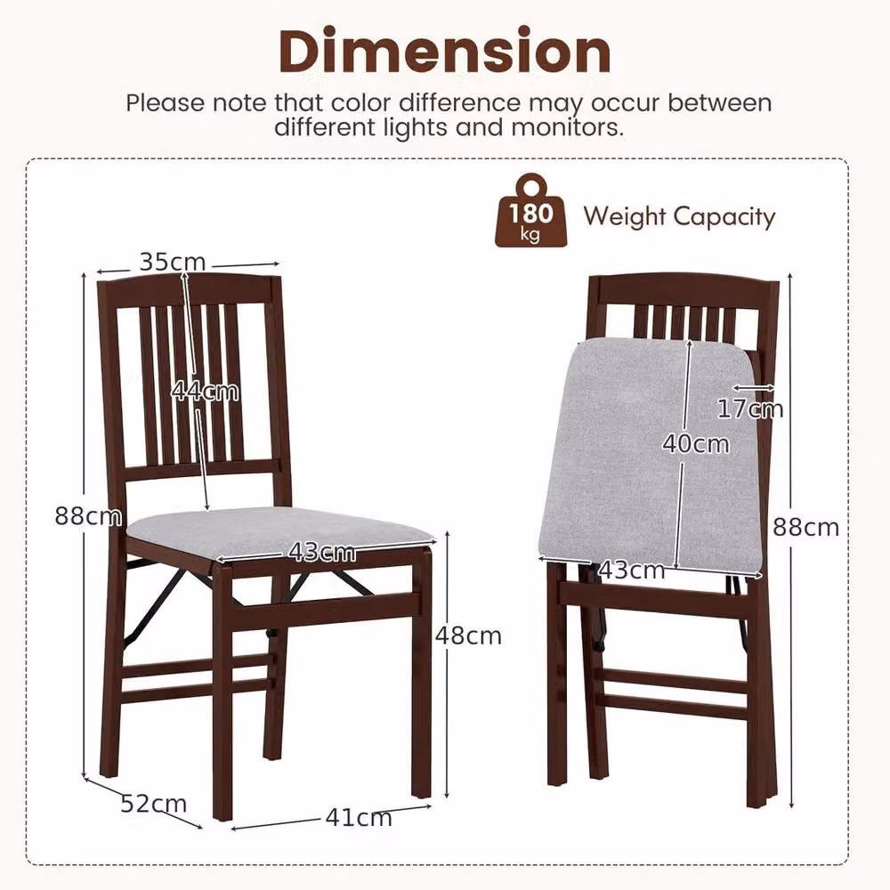 EONLION Set of 2 Brown Folding Dining Chairs with Fabric and Rubberwood Construction – 2