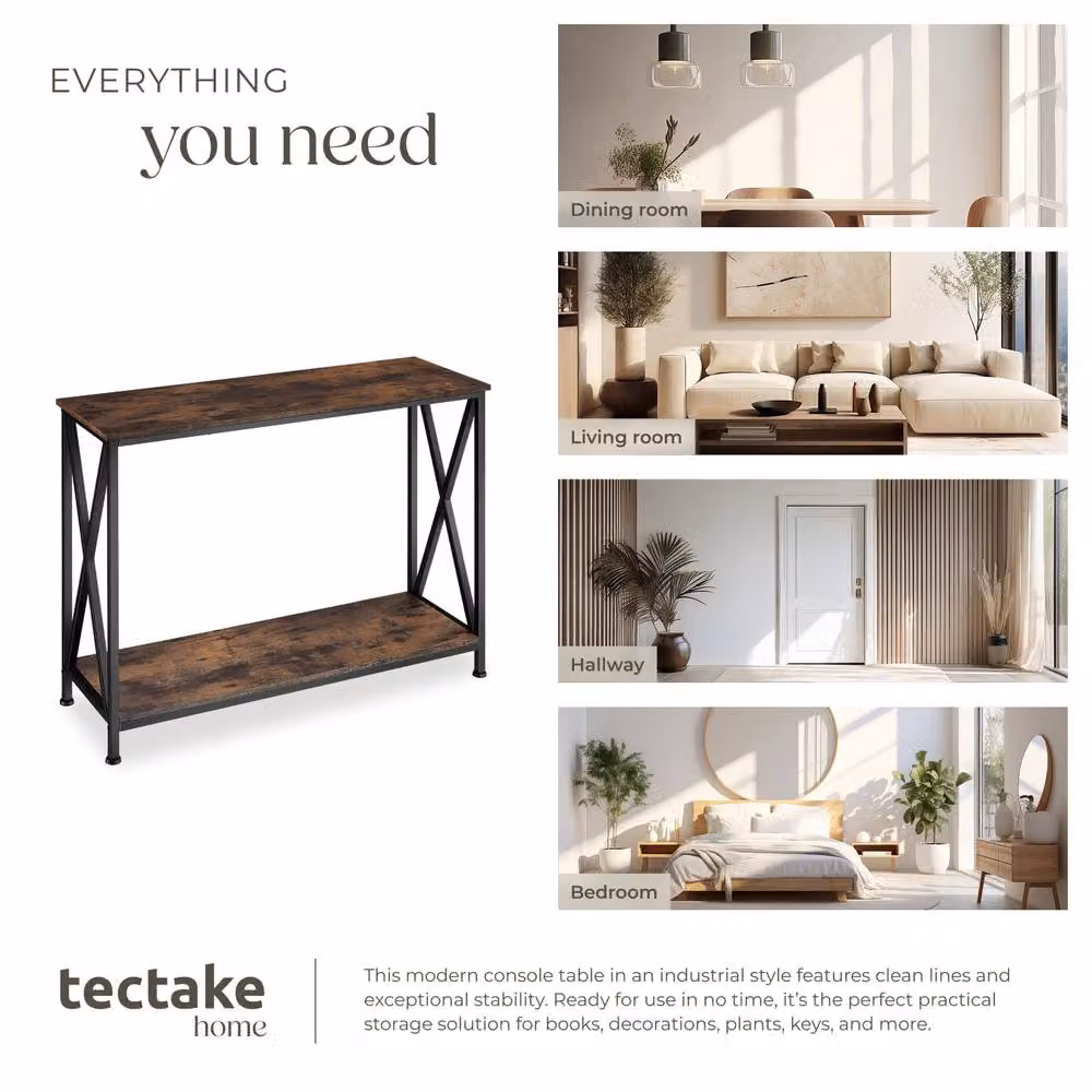 tectake Tacoma Console Table with 2 Shelves and Side X-Braces in Dark Brown – 5