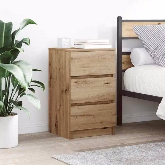 Berkfield Home Artisan Oak Bedside Cabinet with 3 Drawers, Brown, W/D/H: 39 x 35 x 65 cm
