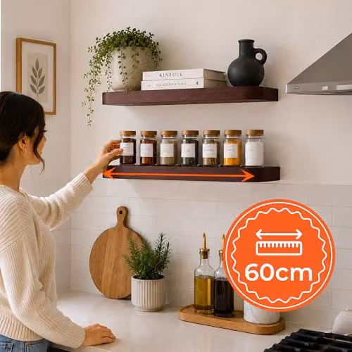 Innoteck Set of 2 Modern Straight Floating Wall Shelves in Walnut – 7