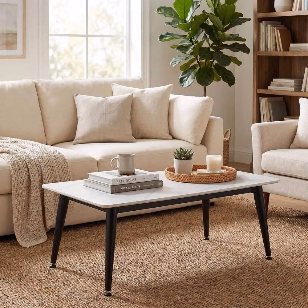 KORVIXA Monaco Modern Square Coffee Table in White, W/D: 100 x 100 cm – 2
