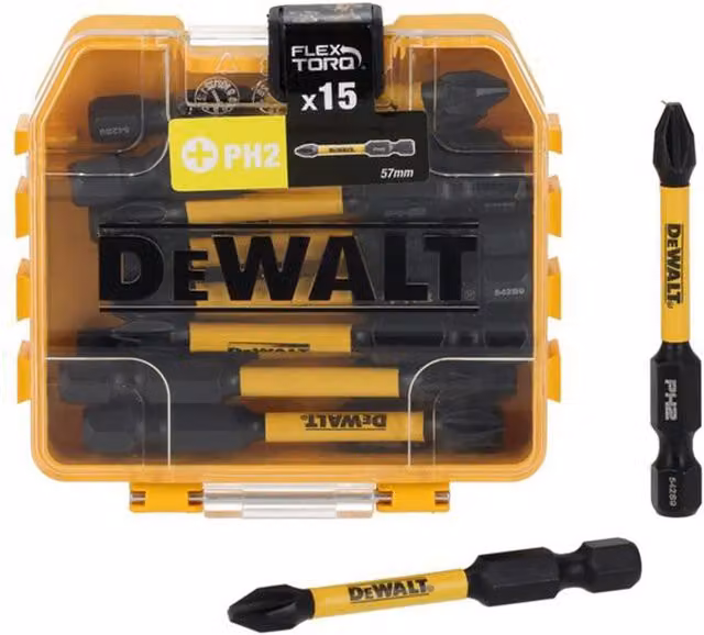 DeWalt FlexTORQ PH2 Steel Screwdriver Bits, 15 Pack, Yellow