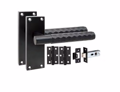 Golden Grace Hardware Victorian Knurled Rosette Door Handle Set in Matt Black Zinc Alloy