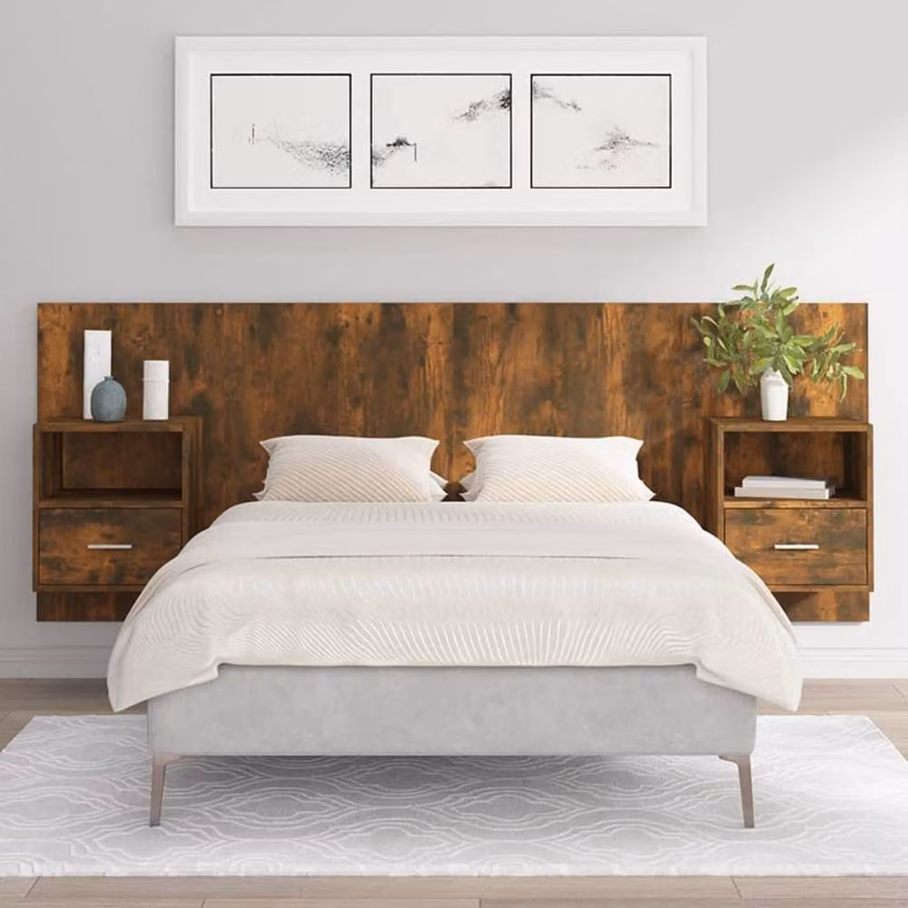 Berkfield Home Smoked Oak Bed Headboard with Integrated Nightstand Cabinets in Brown – 2