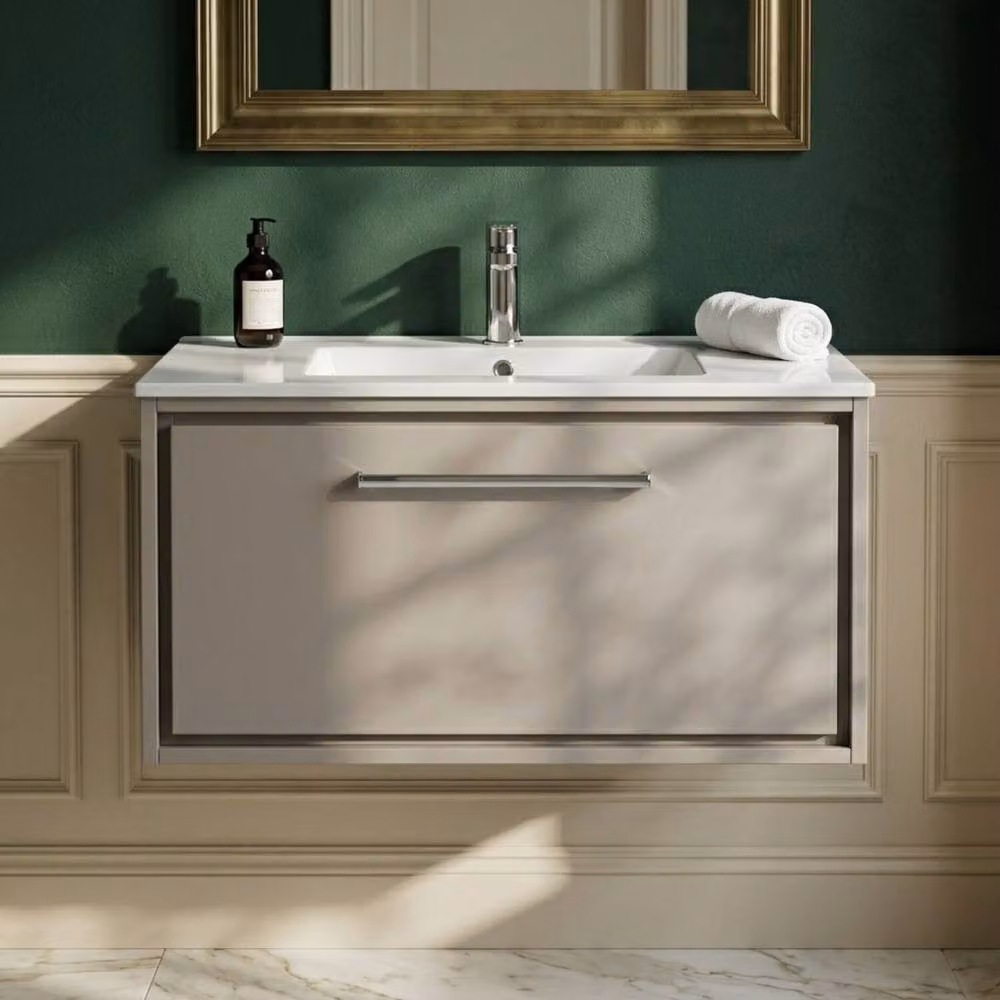 Balterley Modern Wall Hung Single Soft-Close Drawer Bathroom Vanity Unit, Grey, Width: 80 cm – 2