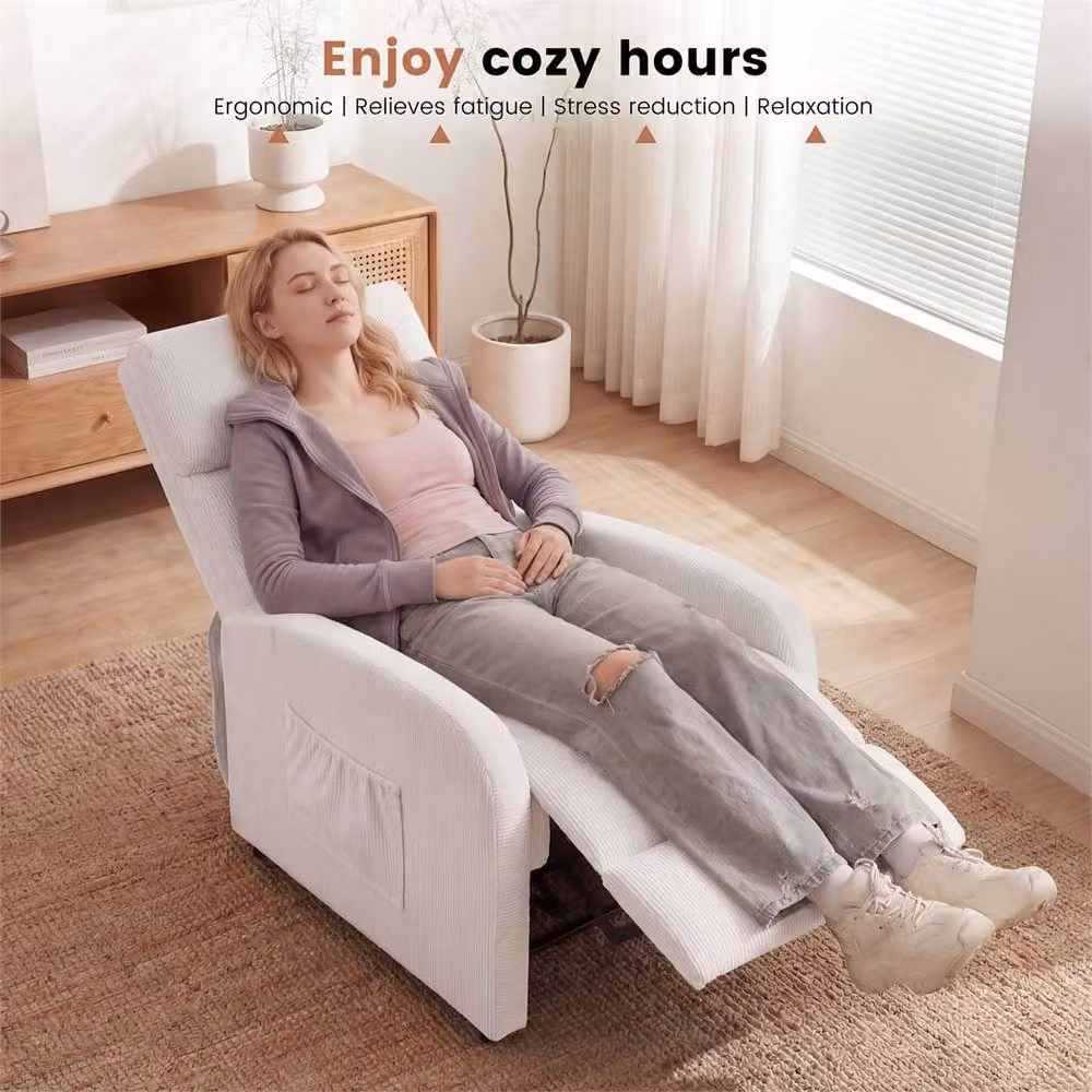 EONLION Beige Push Back Recliner Chair with Armrests and Lumbar Support, Width: 100 cm – 4
