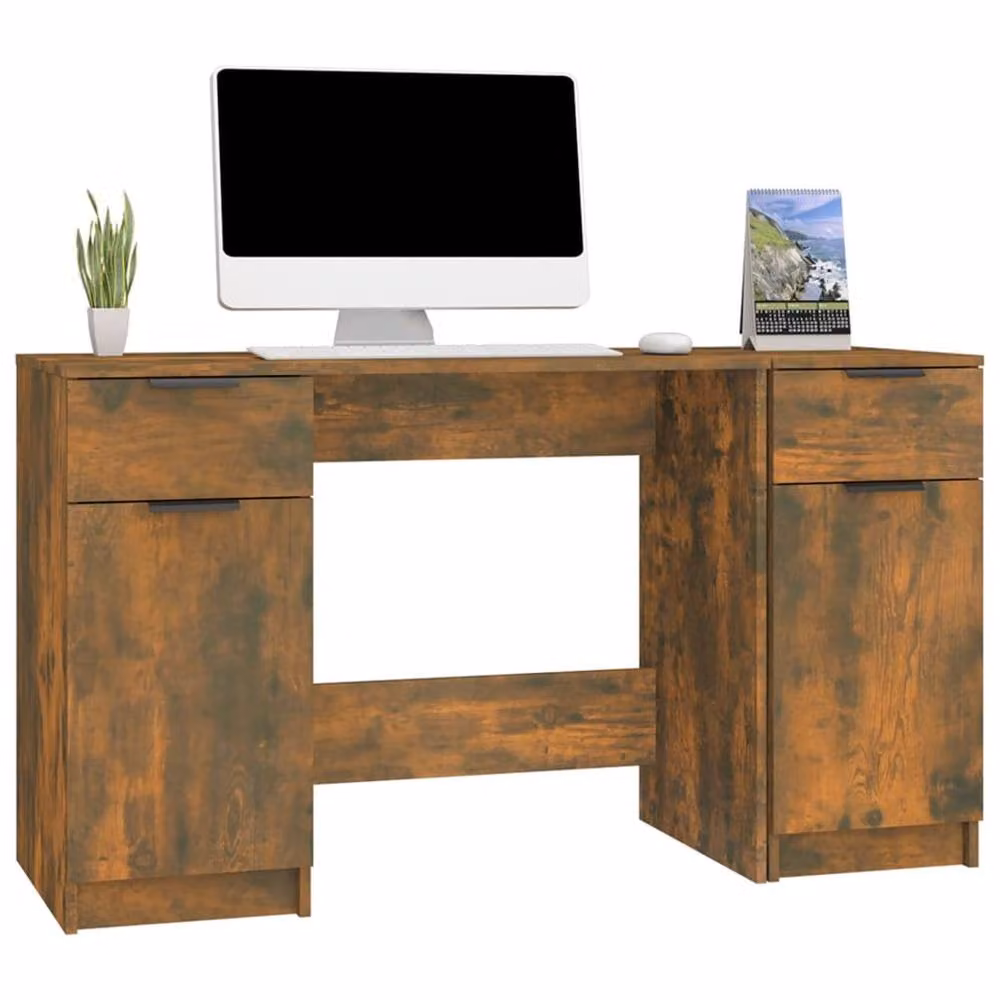 Berkfield Home Modern Writing Desk with Side Cabinet in Smoked Oak Brown – 2
