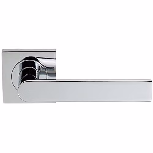 Loops Pair of Flat Rectangular Bar Lever on Square Rose Door Handles with Concealed Fix, Polished Chrome