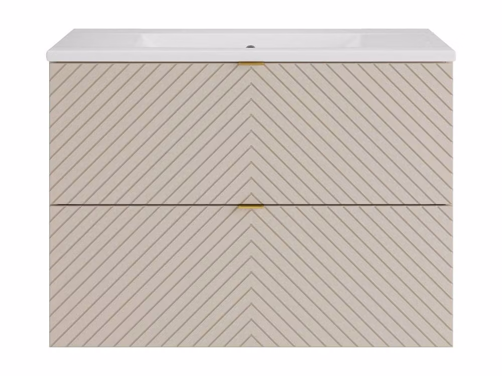 Vente-unique Suspended Chevron Bathroom Vanity Unit with Inset Basin in Beige, Width: 80 cm – 2