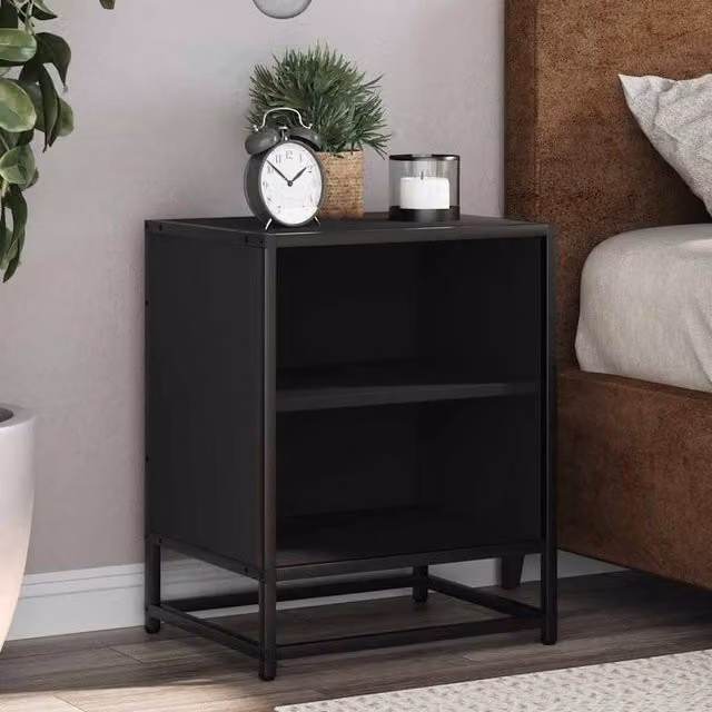 Berkfield Home Elegant Black Bedside Cabinet in Engineered Wood and Metal, W/D/H: 40 x 31 x 50 cm