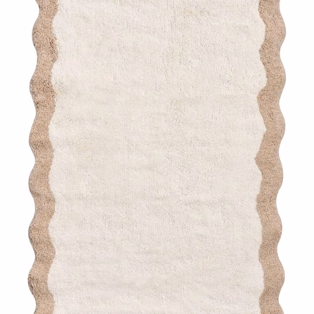 Wyld and Coco Cotton Bath Mat in Beige and Brown Geometric Design, W: 60 cm x D: 90 cm
