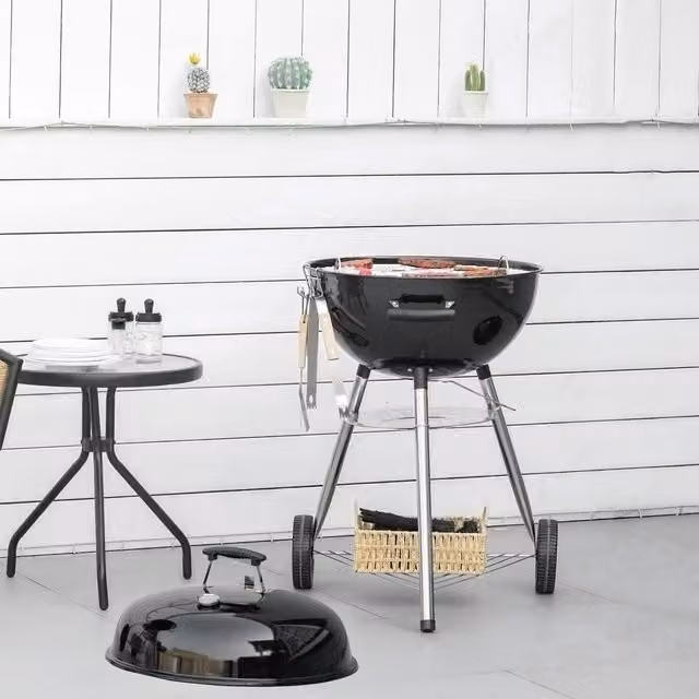 Outsunny Portable Charcoal Kettle Grill in Black