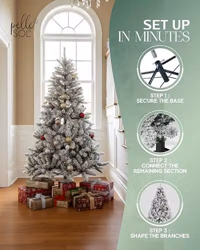 Pelle & Sol 5ft Snow Tipped White Flocked Artificial Christmas Tree with Metal Stand – 4