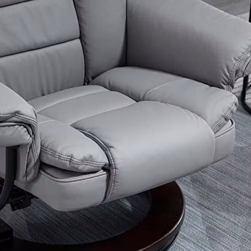 HOMCOM Grey Recliner Chair with Matching Footstool, 135 Degree Swivel Relax Chair in Synthetic Leather – 8