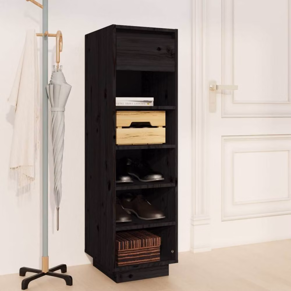 Berkfield Home Black Solid Wood Pine Shoe Cabinet W/D/H: 34 x 30 x 105 cm – 2