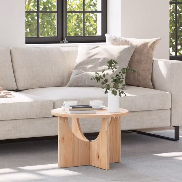 Berkfield Home Round Rustic Coffee Table in Brown Solid Pine Wood W/D/H: 50 x 50 x 35 cm
