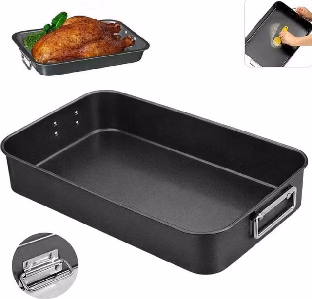 EONLION Non-Stick Rectangular Deep Roasting Tin, Black, Width: 100 cm