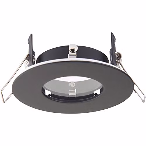 Loops Recessed Compact Bathroom Downlight, 50W GU10 LED, IP65 Rated, Matt Black and Transparent Glass