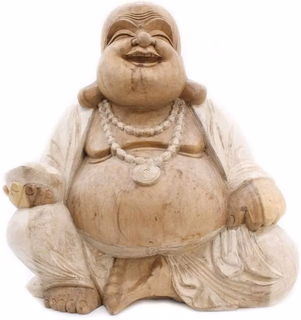 KDMD Happy Buddha Hand Carved Suar Wood Art, Brown, Height: 50 cm
