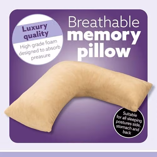 Aamira Adjustable Memory Foam Wedge Pillow with Removable Beige Velvet Cover for Neck, Shoulder and Back Support – 4