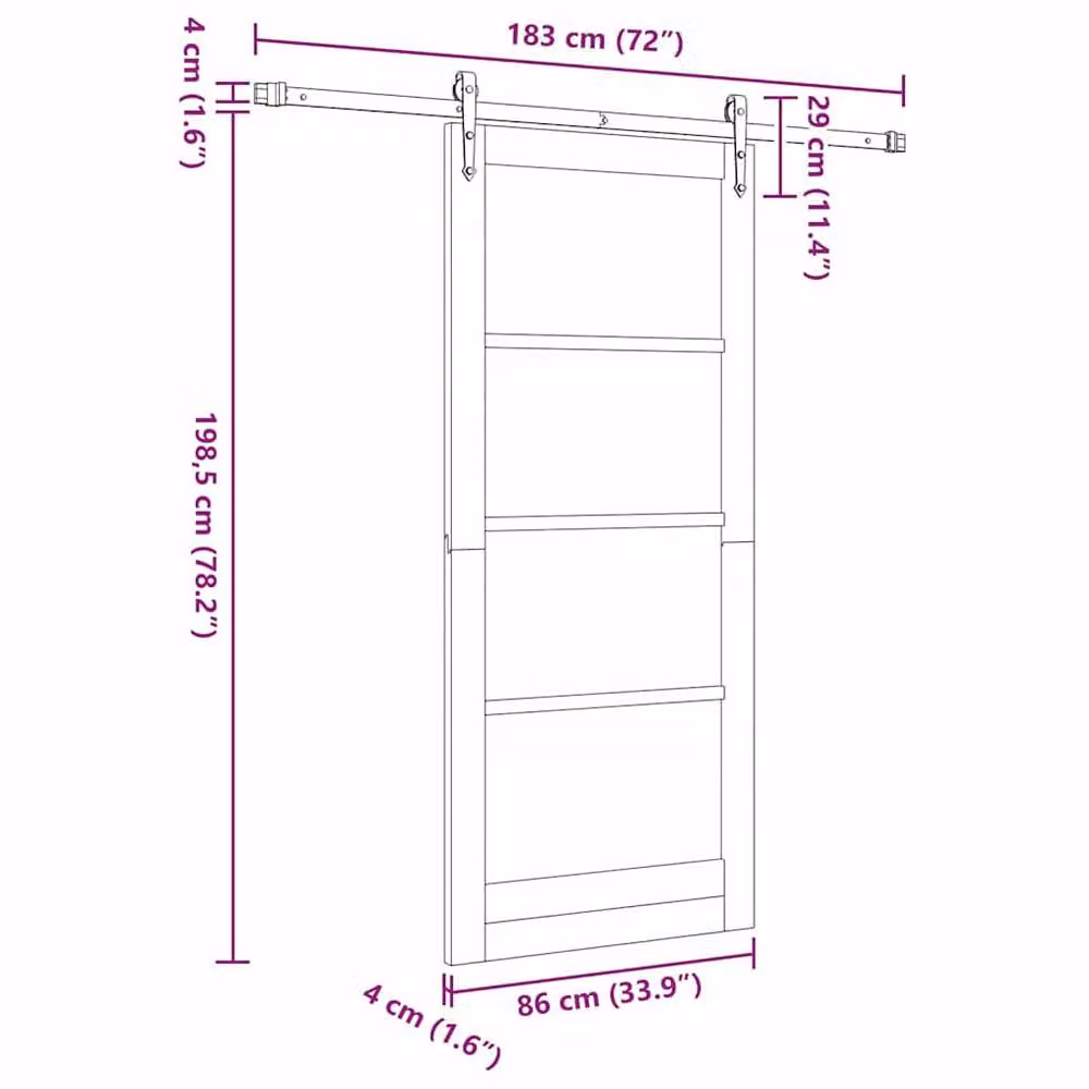 Berkfield Home Rustic Solid Pine Sliding Door with Hardware Set, Beige, W: 86 cm, H: 198.5 cm – 2