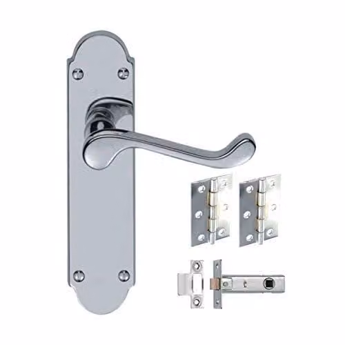 Golden Grace Epsom Victorian Scroll Latch Door Handle in Polished Chrome
