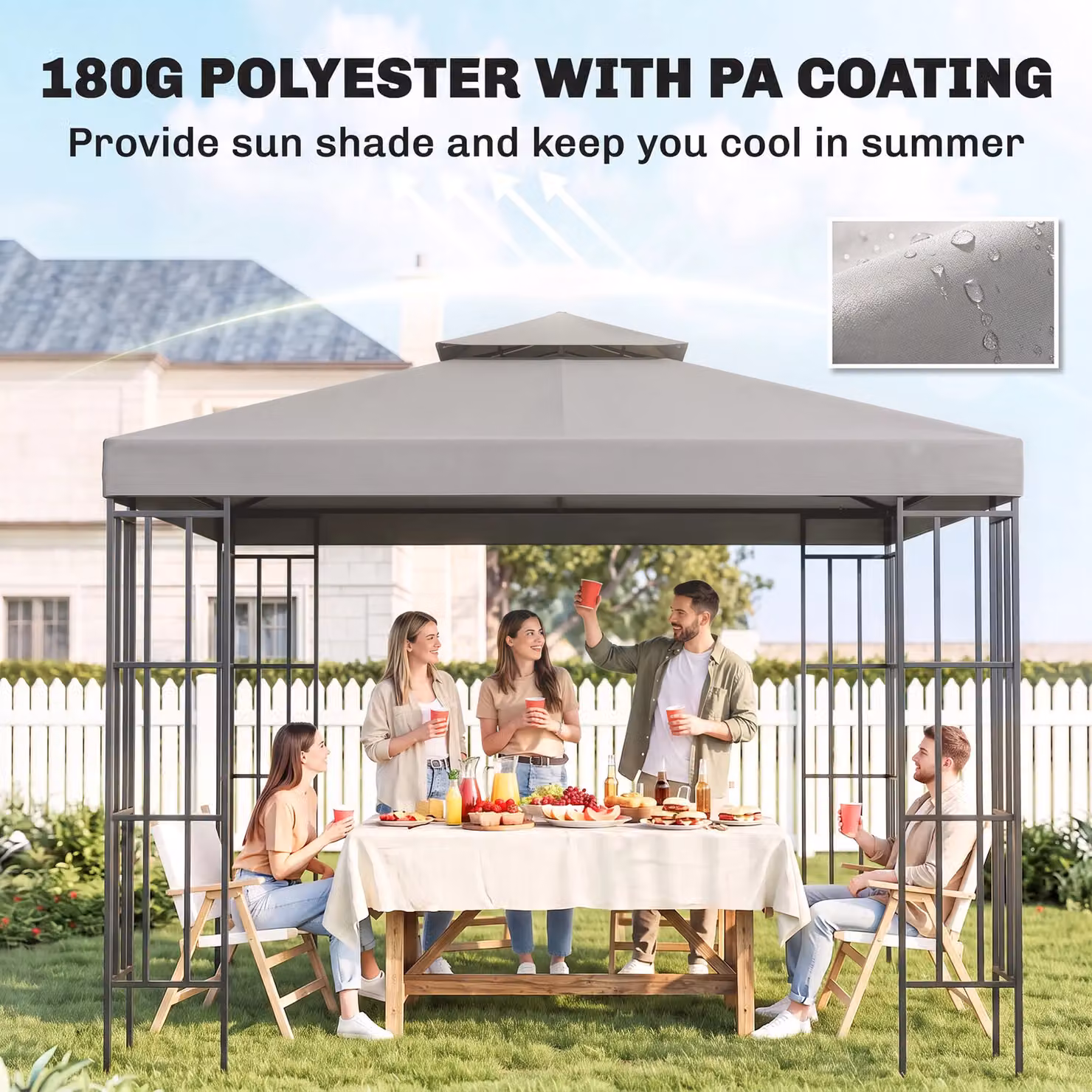 Outsunny 2 Tier Garden Gazebo Replacement Canopy Roof Cover, Light Grey, W: 300 cm x D: 300 cm – 4
