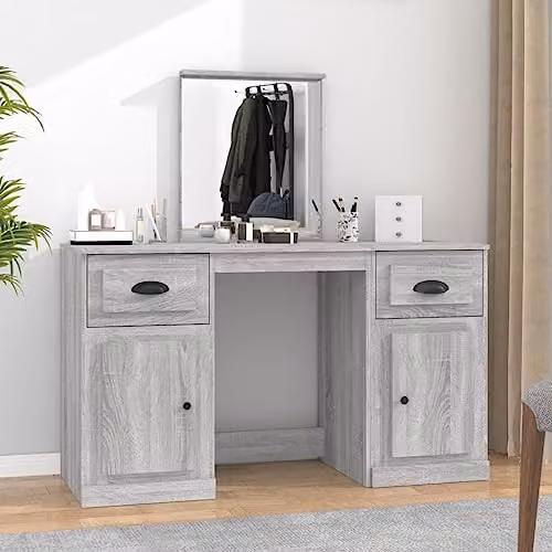 vidaXL Dressing Table with Mirror in Grey Sonoma, W/D/H: 130 x 50 x 132.5 cm – 2