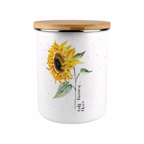 Purely Home Painted Sunflower Enamel Flour Canister, 2.7 l, Yellow and White