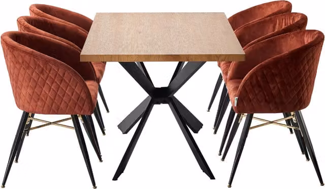 Life Interiors Vittorio Duke LUX Dining Set with Rectangular Table and 6 Red Upholstered Chairs