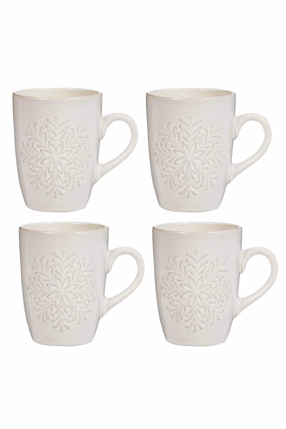 Dibor Set of 4 White Snowflake Ceramic Coffee Mugs, H: 11.1 cm, W: 8.7 cm – 2