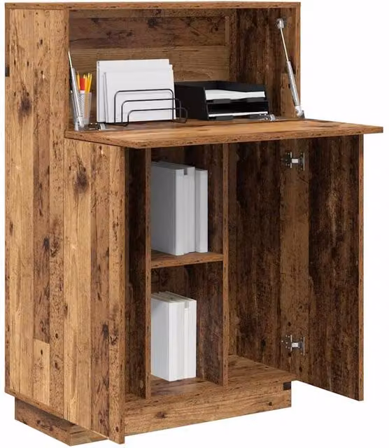 Berkfield Home Rustic Brown Writing Desk with Enclosed Cabinet and Lift Mechanism – 1
