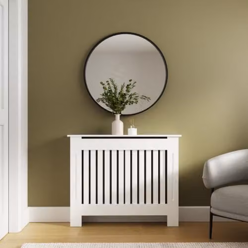 GFW Harrison Medium Radiator Cover in White Matt Striped Finish – 1