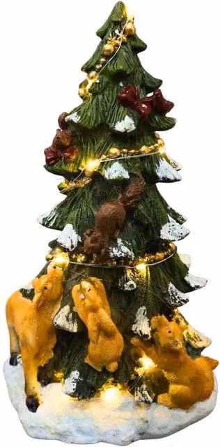 Shatchi Multicolour LED Resin Woodland Deer Scene Tabletop Decoration, Height: 27 cm
