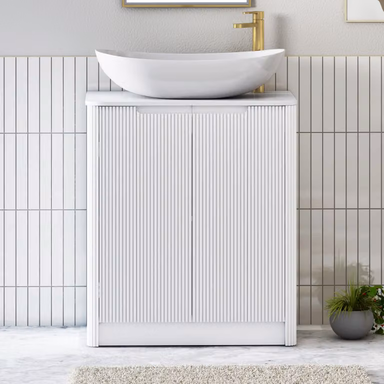 Royal Bathrooms Avenza 800mm Matt White Floor Standing 2 Door Vanity Unit with Cesar Basin and Plain White Worktop