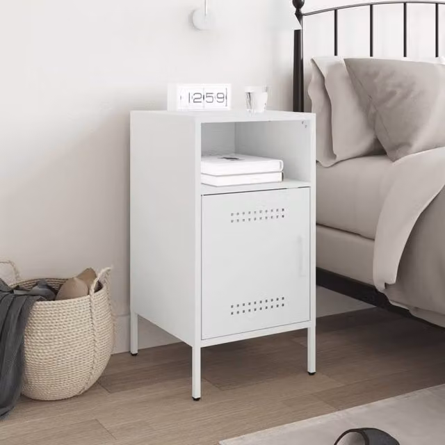 Berkfield Home Sturdy White Metal Bedside Cabinet with Hinged Doors and Internal Shelves W/D/H: 36 x 39 x 68 cm – 1