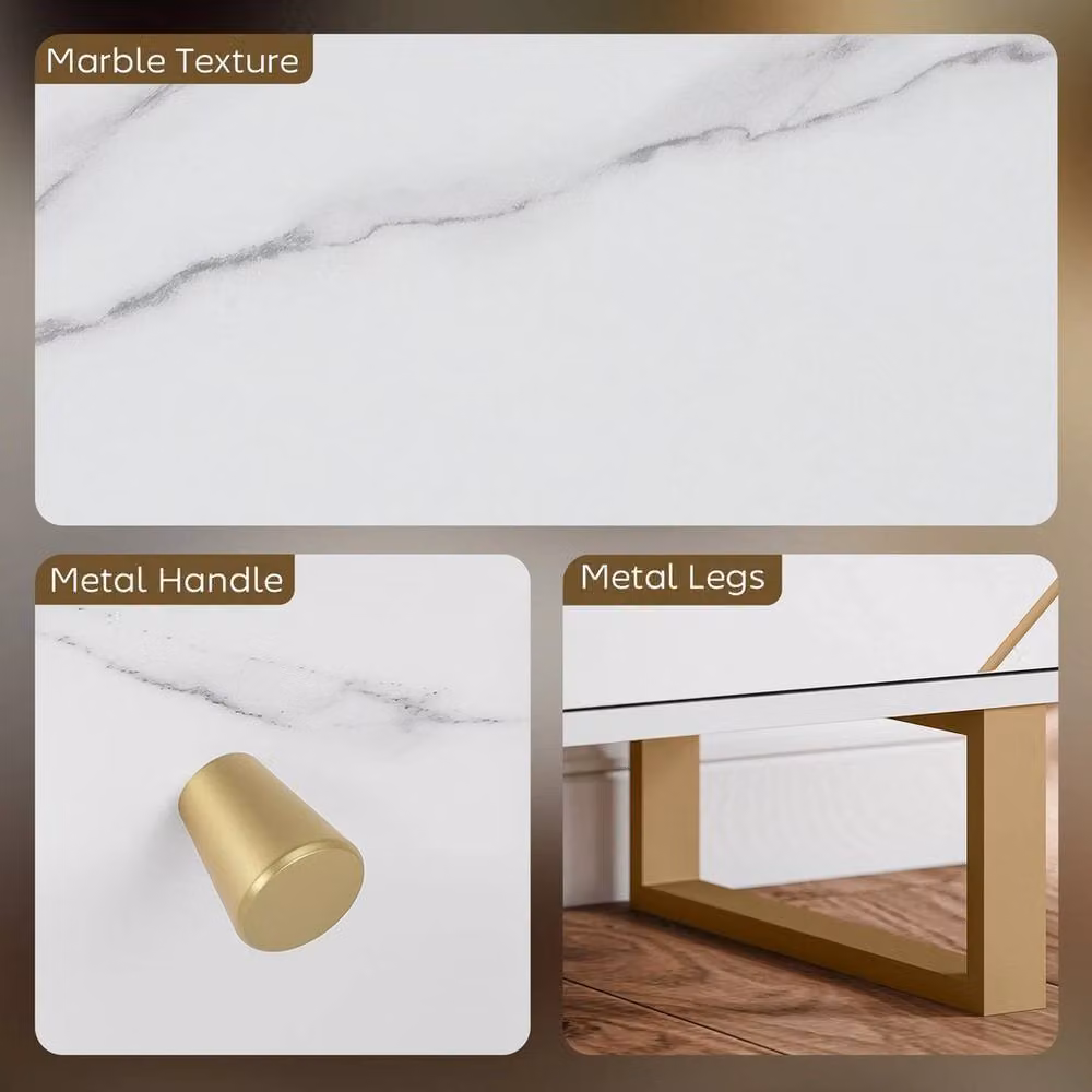 Kelvenix Modern White and Gold Sideboard Storage Cupboard with Metal Legs for your Living Room – 2