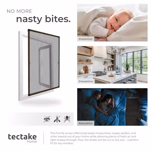 tectake Fly Screen for Windows with Aluminium Frame and Black Fibreglass Insect Mesh, Brown, W: 100 cm, H: 120 cm – 4